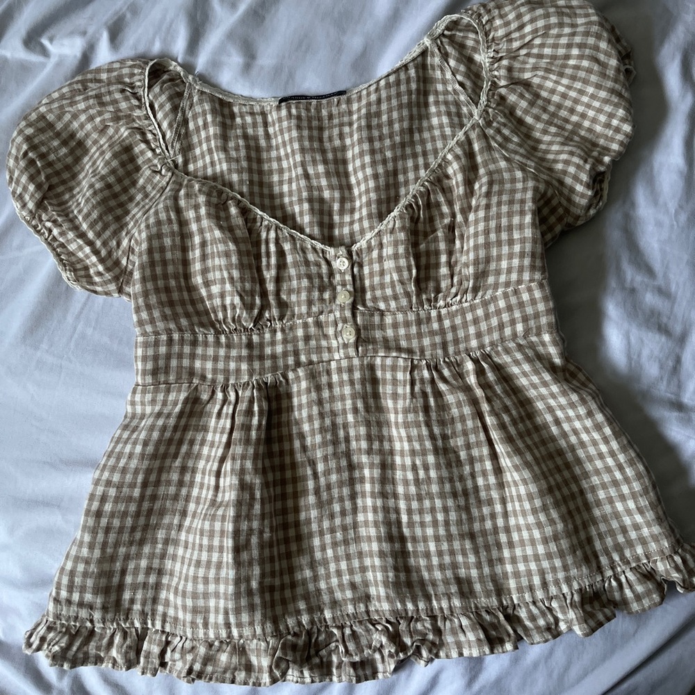 Blair Top Brown Gingham Brandy Melville